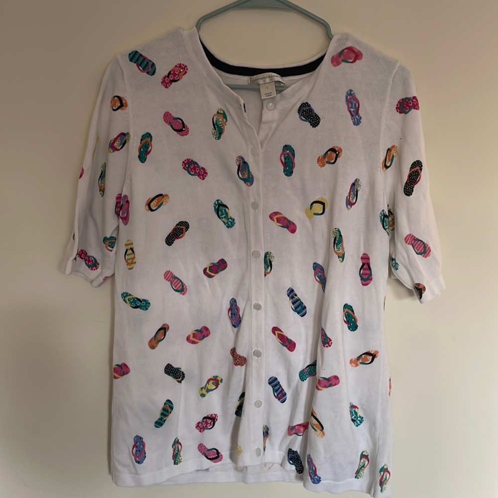 Button down White T-Shirt w/Flip Flops designed